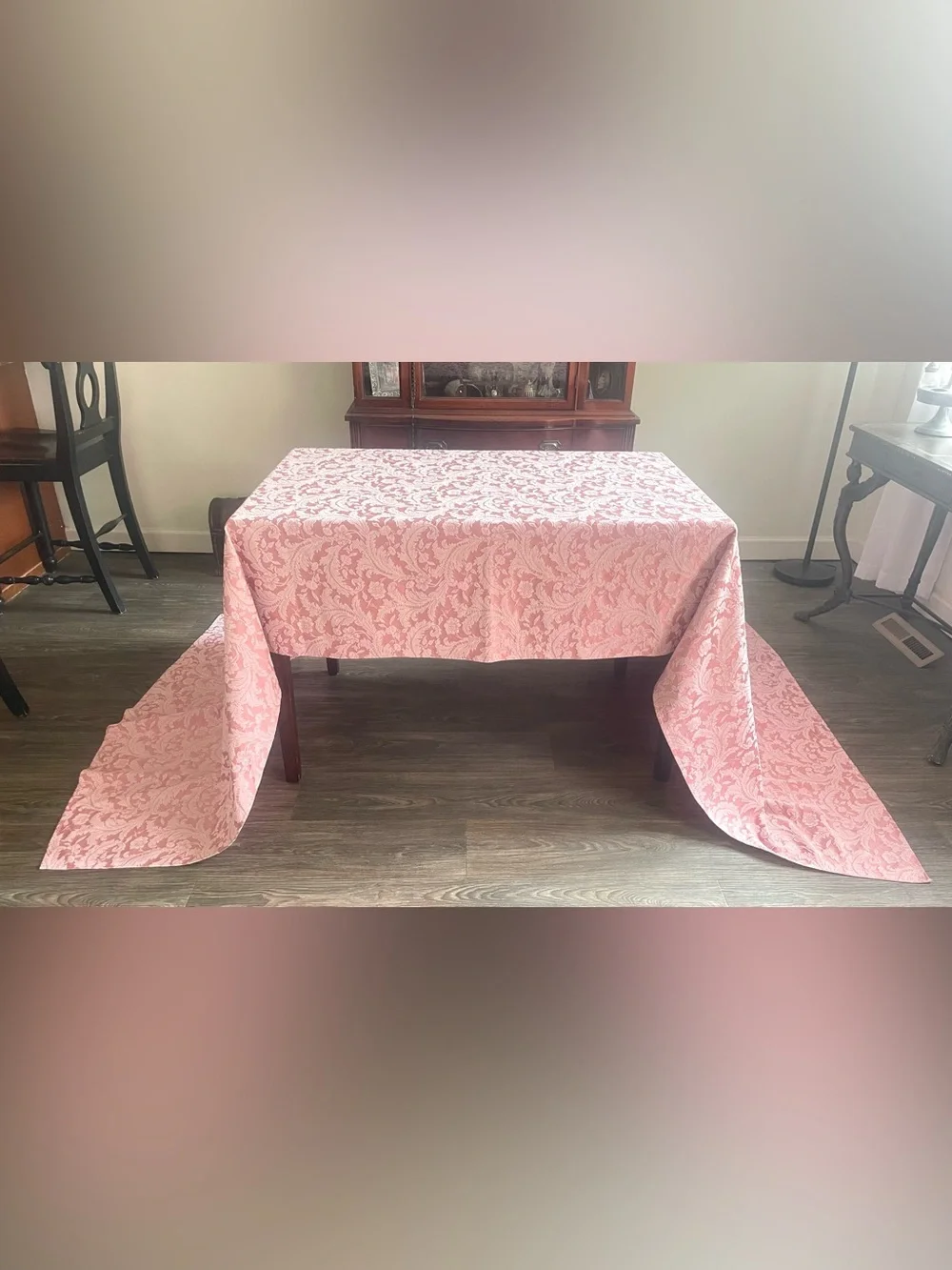 Vintage Tablecloth Jacquard Damask Soft Pink on Dusty Pink 60x132